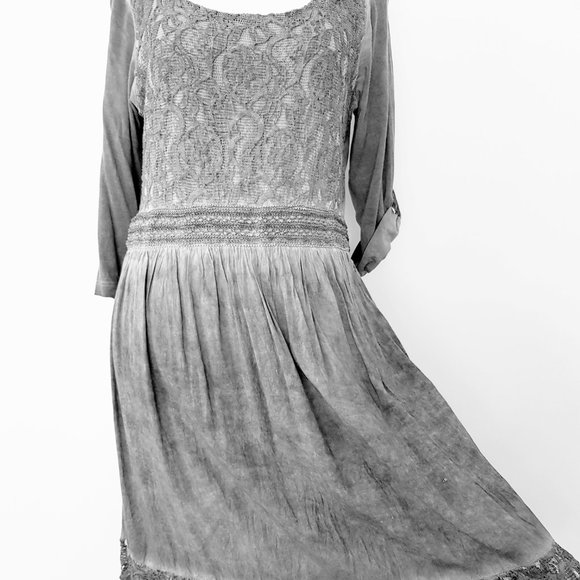 Heine Grey Boho Lace Trim Half Sleeve Dress Stretchy & Lined Size 42 / Au 12 - Picture 4 of 16